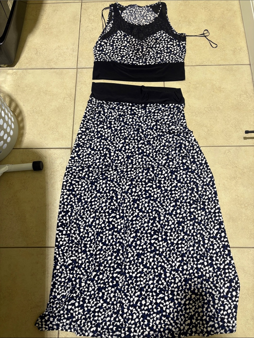 Navy and White Printed Maxi Skirt - Women's